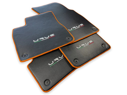 Floor Mats for Lamborghini URUS 2018-2024 Carbon Fiber Leather Orange Trim