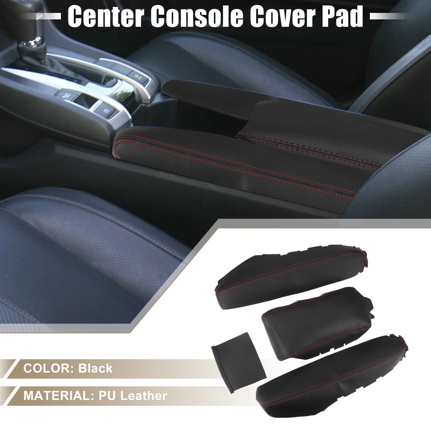 Black Armrest Cover Pad Red Stitches for Honda Civic (2016-2021)