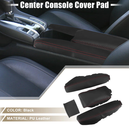 Black Armrest Cover Pad Red Stitches for Honda Civic (2016-2021)