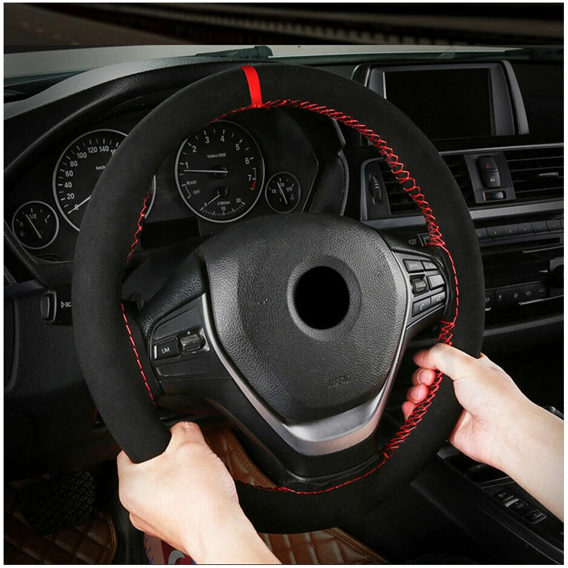 Black Leather Steering Wheel Cover for Car Truck - DIY (Fits Most Models)