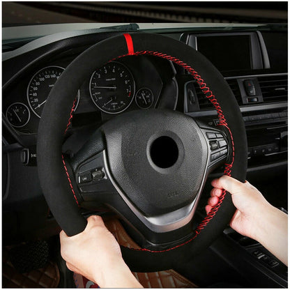Black Leather Steering Wheel Cover for Car Truck - DIY (Fits Most Models)