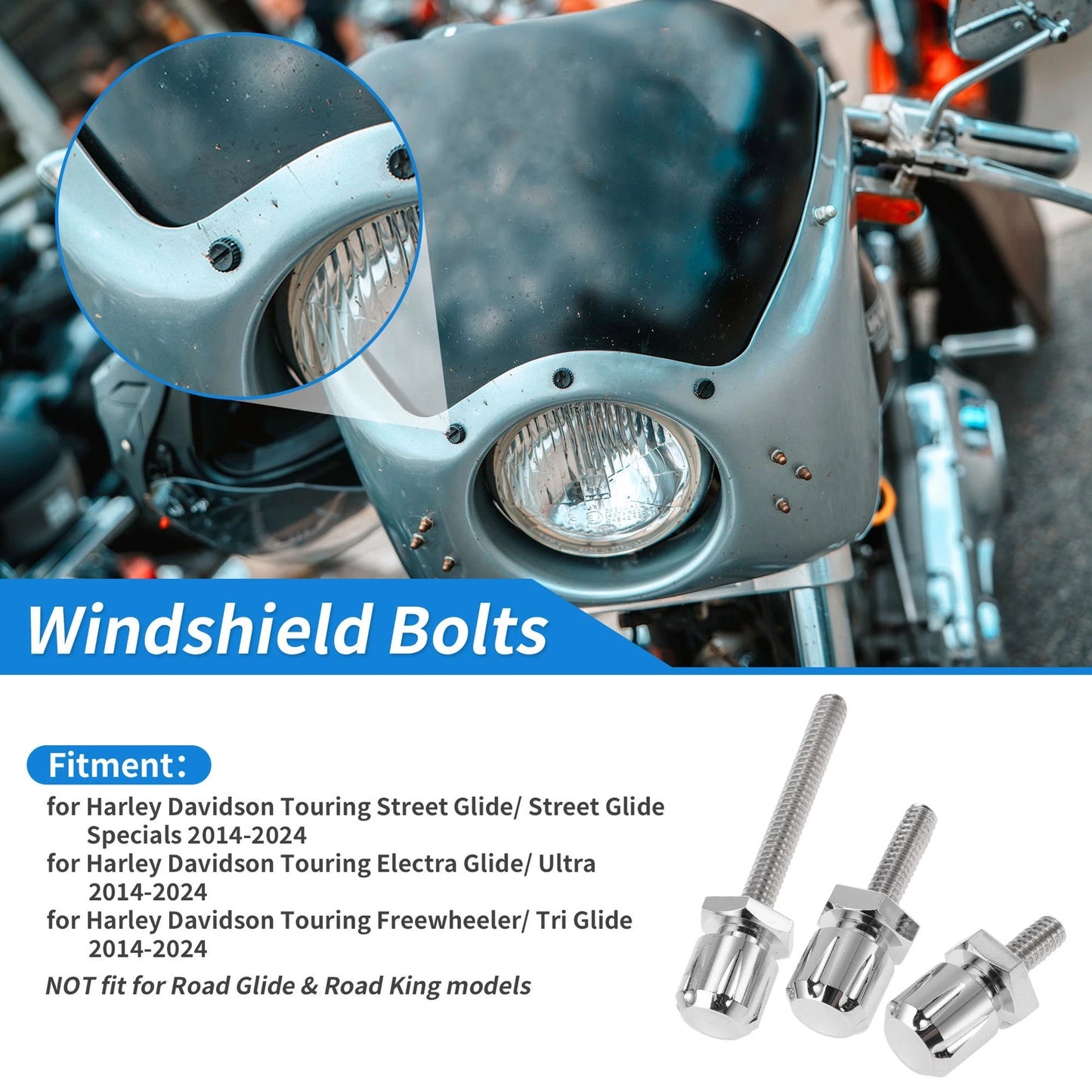 Windshield Bolts / Silver Tone for Harley Davidson Touring Street Glide (2014–2024)