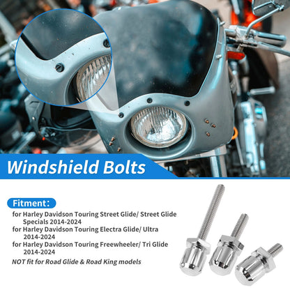 Windshield Bolts / Silver Tone for Harley Davidson Touring Street Glide (2014–2024)