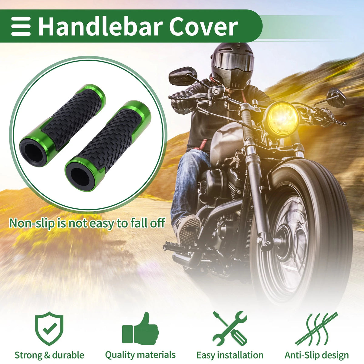 7/8" 22mm Hand Grips Covers Aluminum Alloy and Rubber Green
