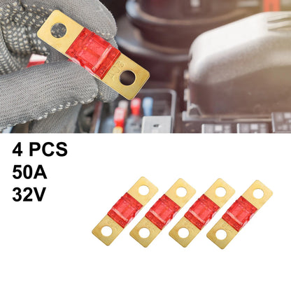 4pcs 50A 32V Bolt on AMI Fuses Red for Automotive Marine Audio Video System