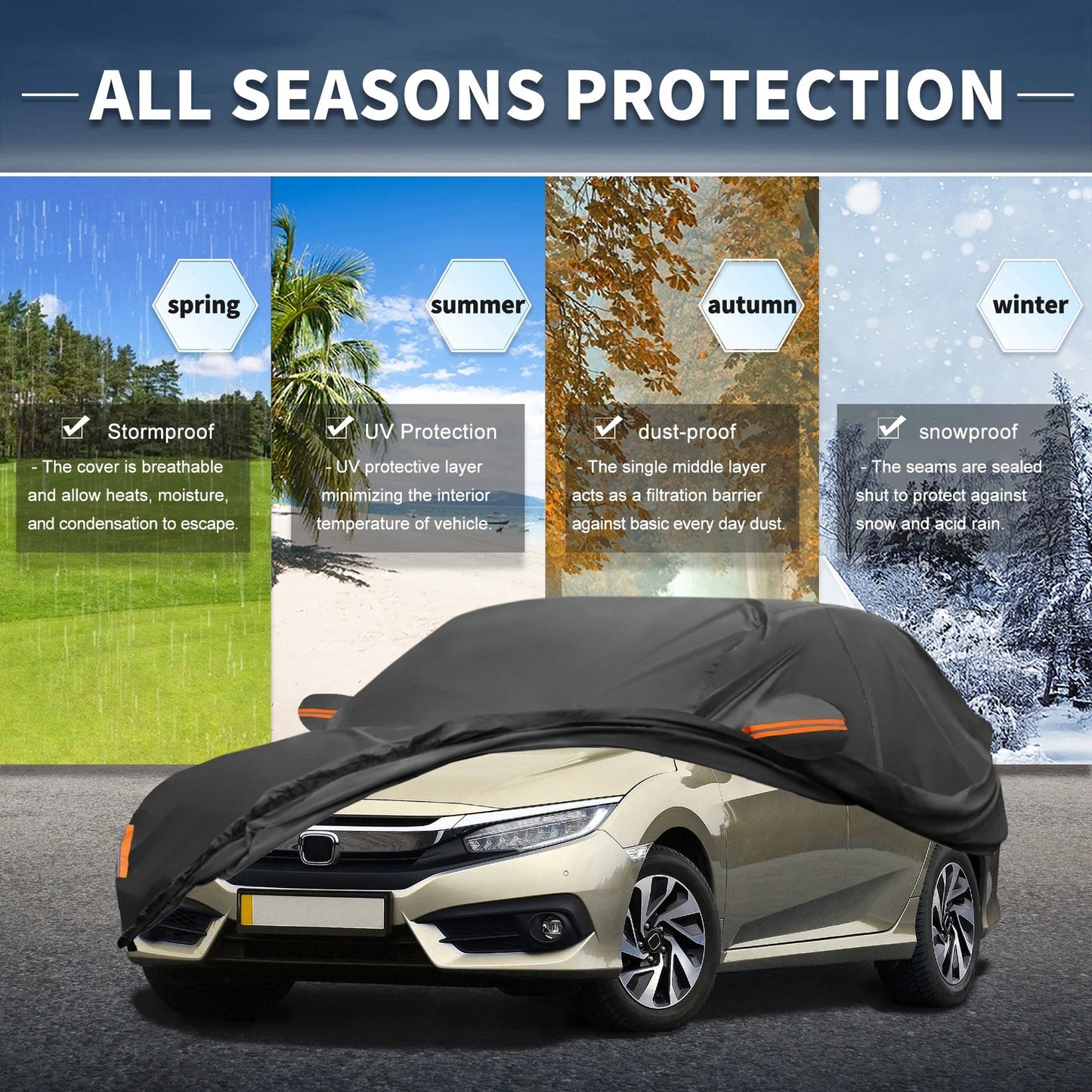 Waterproof Car Cover for Honda Civic (210D-PU, Black)