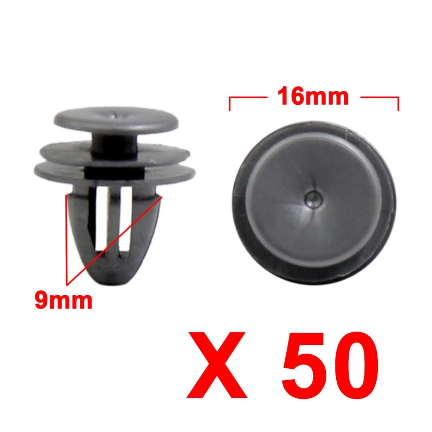 50pcs 9mm Gray Plastic Car Rivets Bumper Retainer Clips for Honda