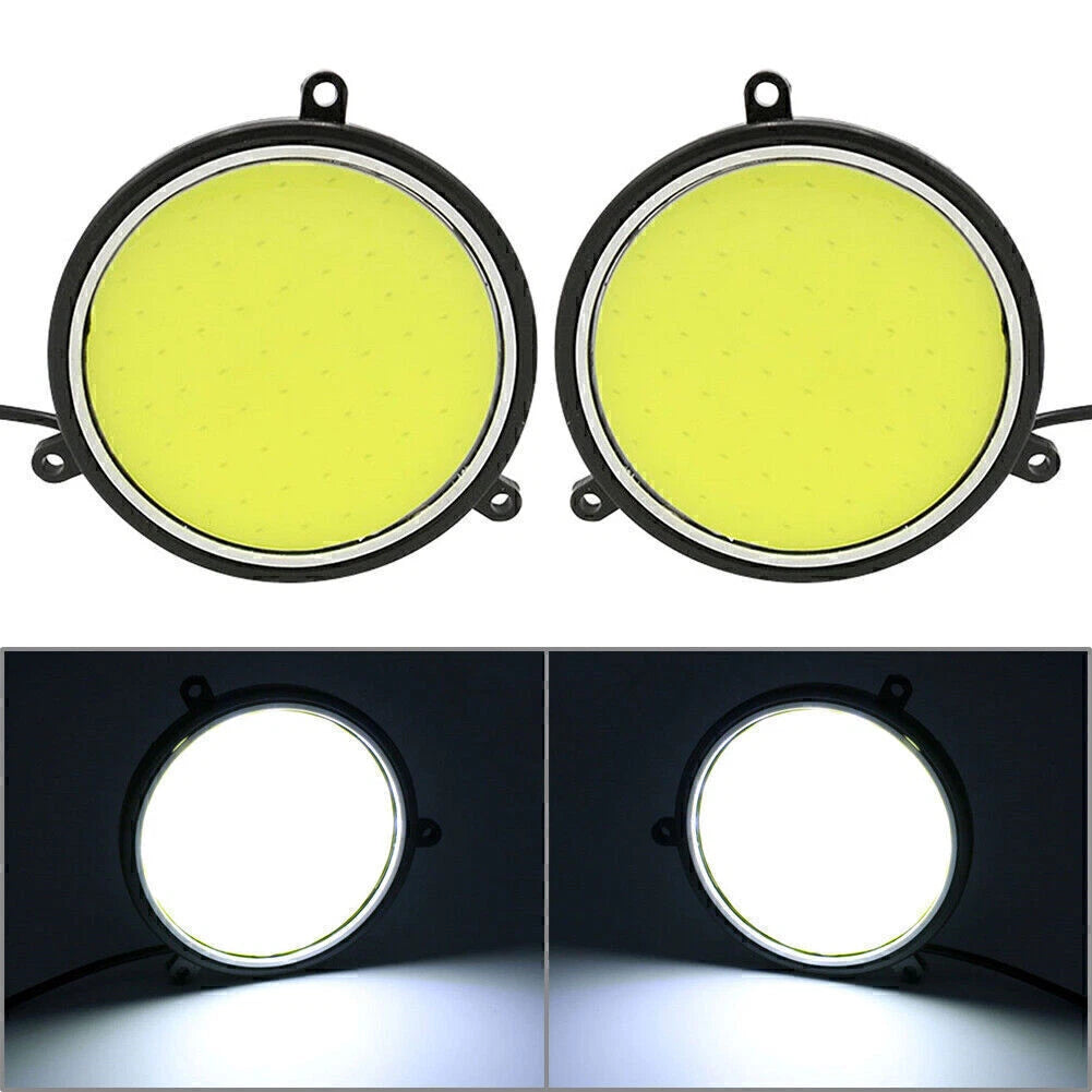 2 x Round Shape COB White LED Daytime Running Lights for Car (No Year Specified)