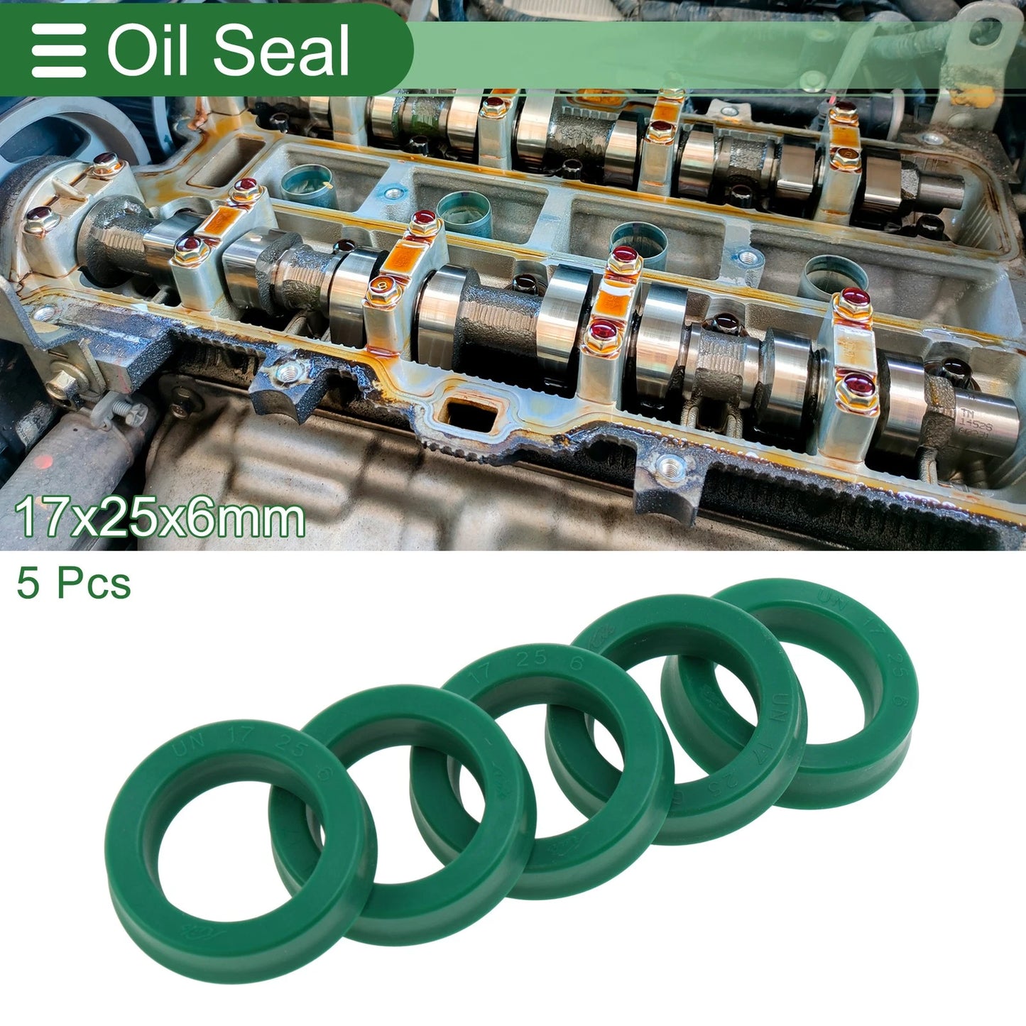 Oil Seal 17x25x6mm TPU Rotary Shaft Seal Green 5 Pcs