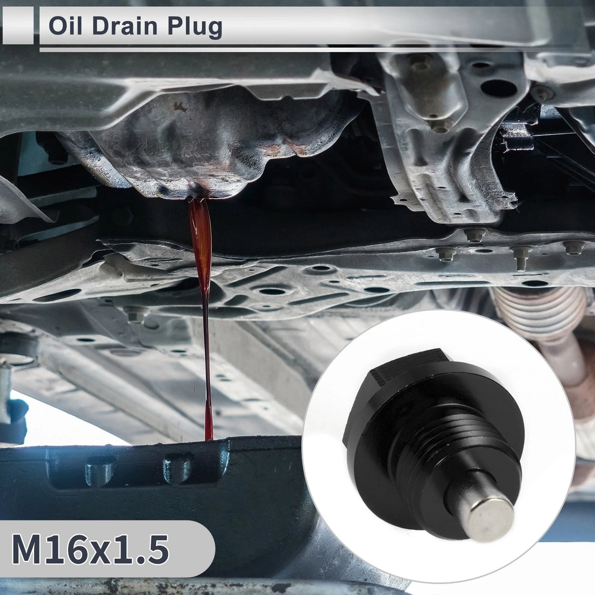 Set M16x1.5 Engine Oil Drain Plug with Gasket for Car Motorcycle Boat Black