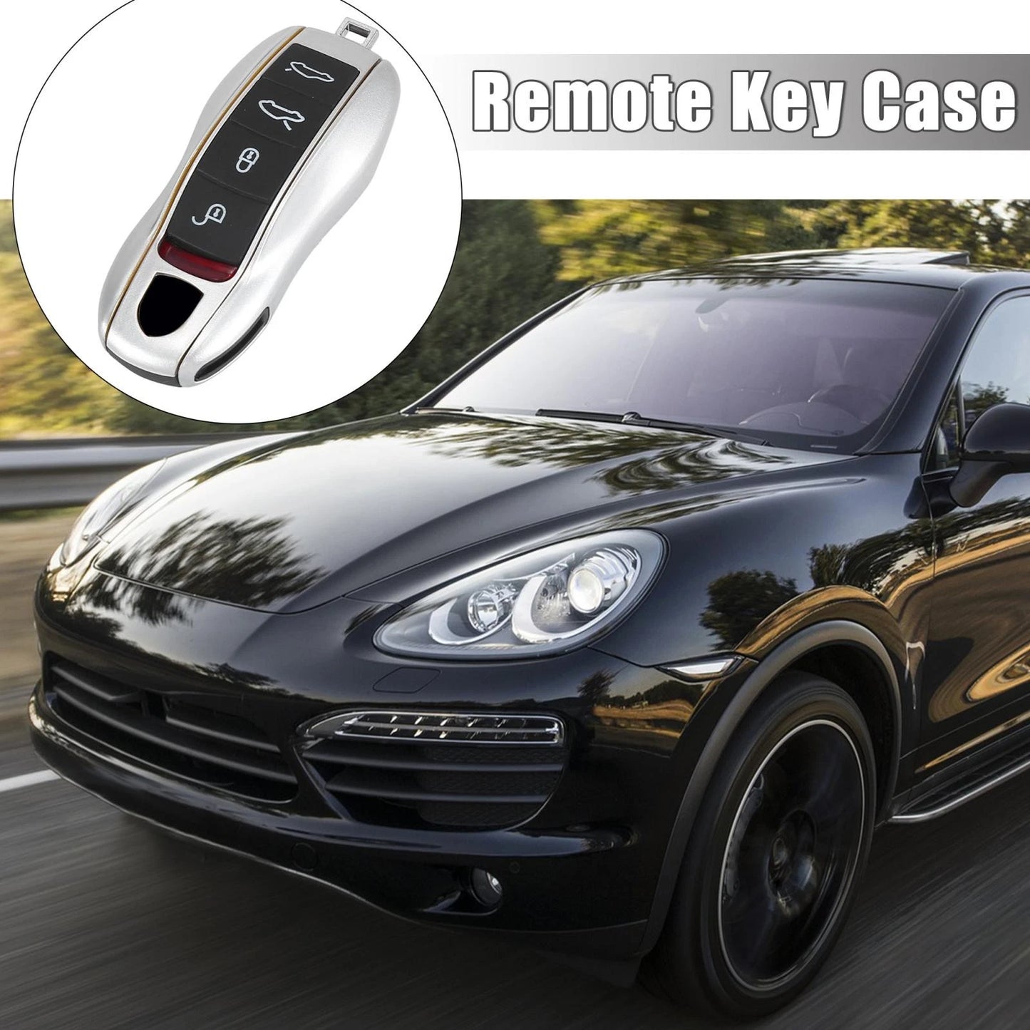 Silver Tone Car Remote Key Cover Fob Case for Porsche Cayenne, Panamera (2003-2023)