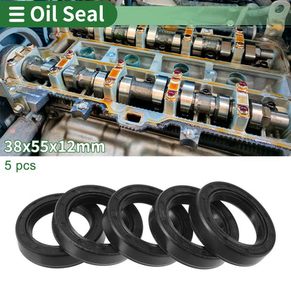 Oil Seal 38x55x12mm Black NBR Rubber Seal Ring Rotary Shaft 5 Pcs