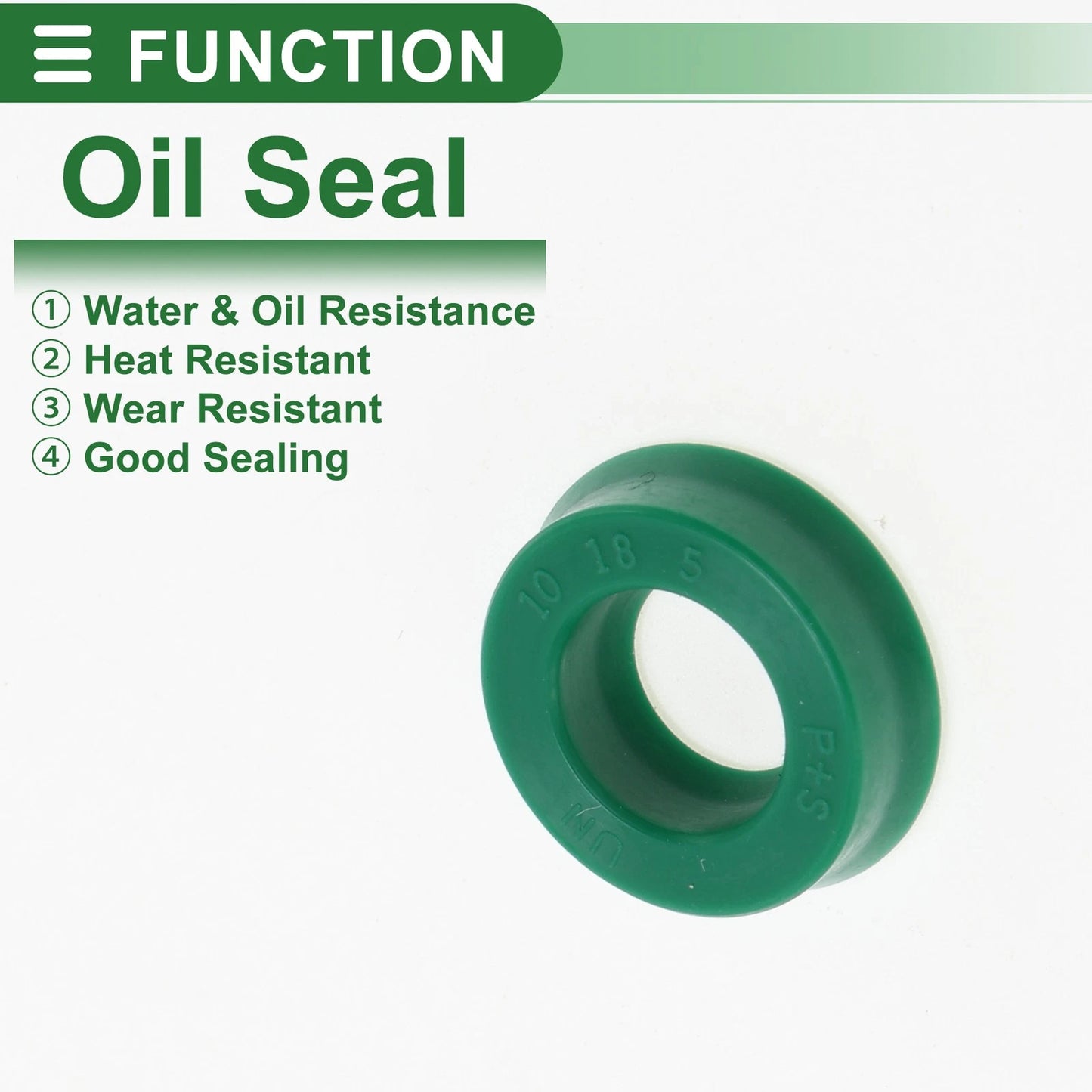 Oil Seal 10x18x5mm Seal Ring TPU Shaft Seal Green 5 Pcs
