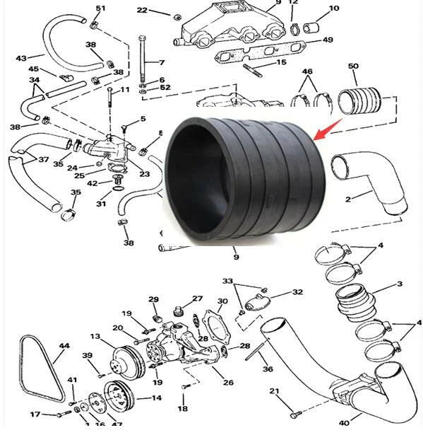 Elbow Exhaust Hose for OMC Sterndrive Volvo Penta 4.3-8.2