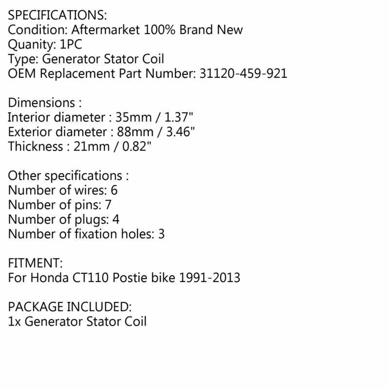 Generator Stator 12V 8 Pole for Honda CT110 (1980-1986)