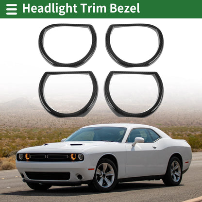4x Headlight Trim Bezel for Dodge Challenger (2015-2024) ABS Black
