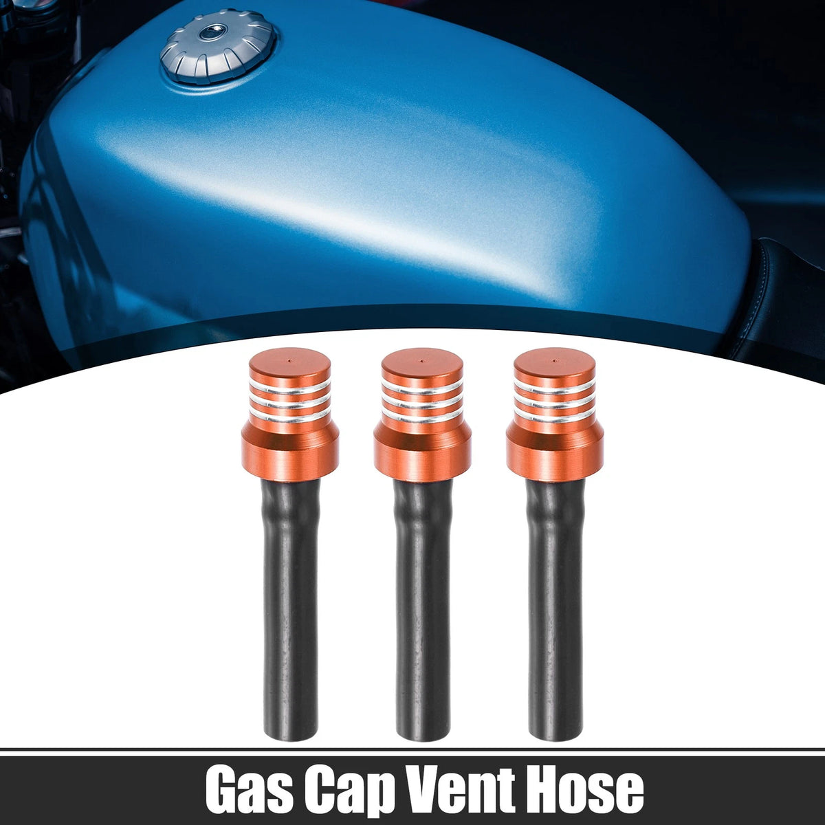3 x Orange Universal Fuel Cap Tube with Air Vents for Motorcycles