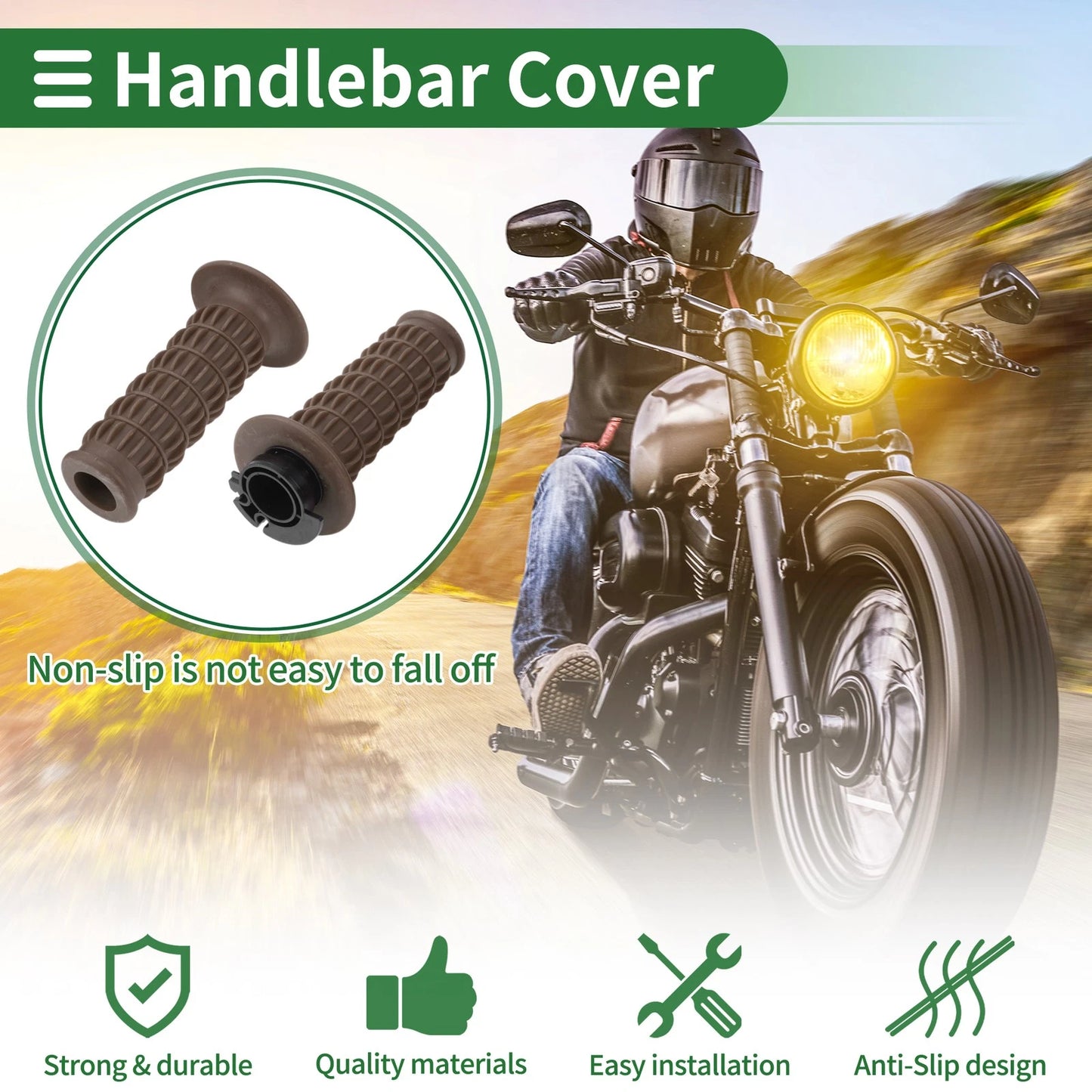 7/8" 22mm Hand Grips Cover for Motorcycle Dark Brown