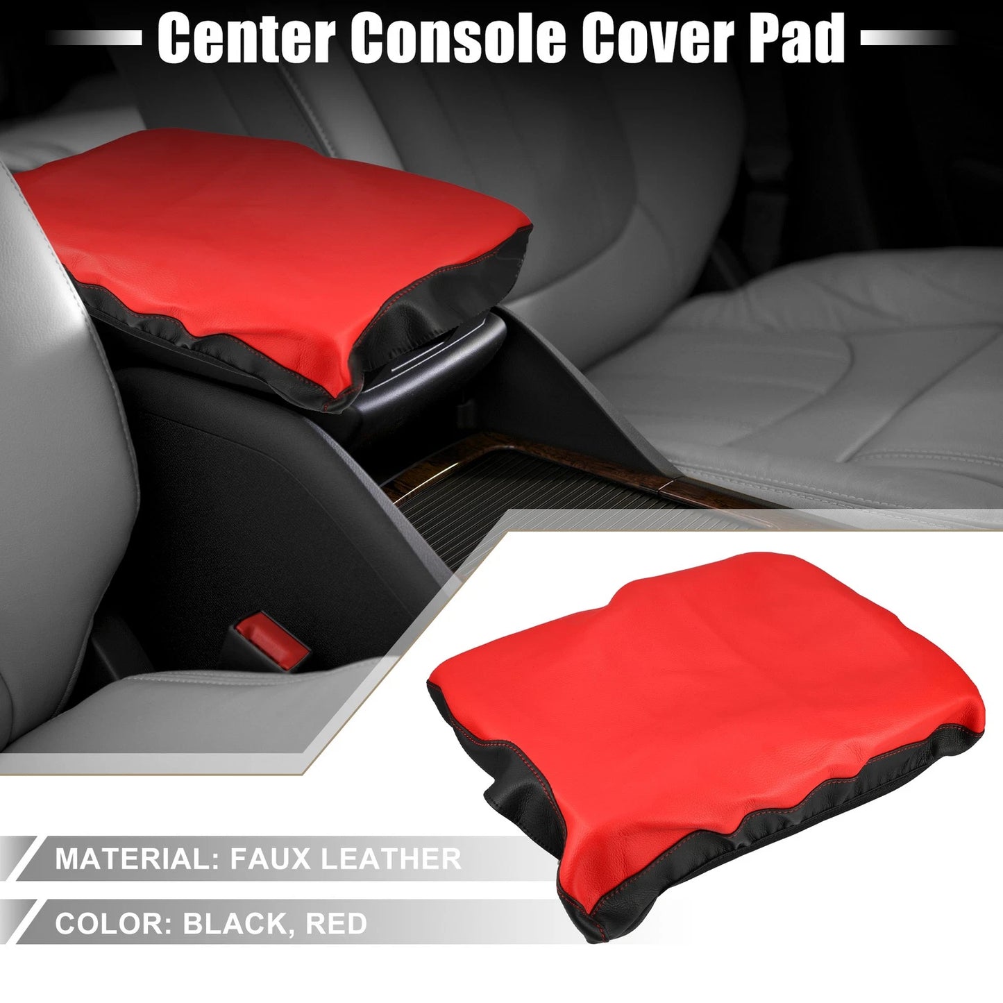 Waterproof Armrest Seat Box Cover for Ford F150 2015-2022 Black Red