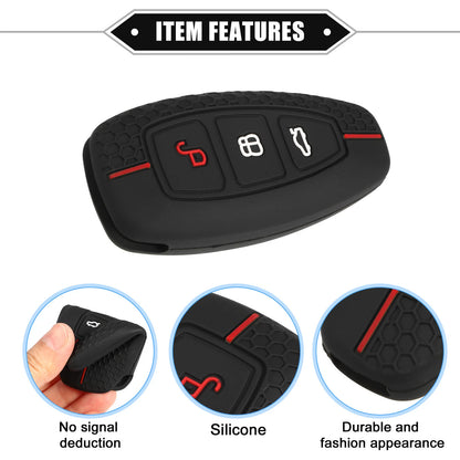 Key Fob Cover for Ford 3 Button Car Key Silicone Black & Red