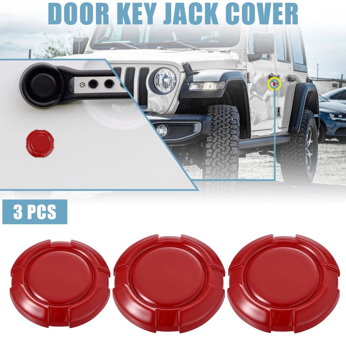 Exterior Door Key Jack Cover for Jeep Wrangler JL JLU (2018-2021) - Red 3 x Pcs