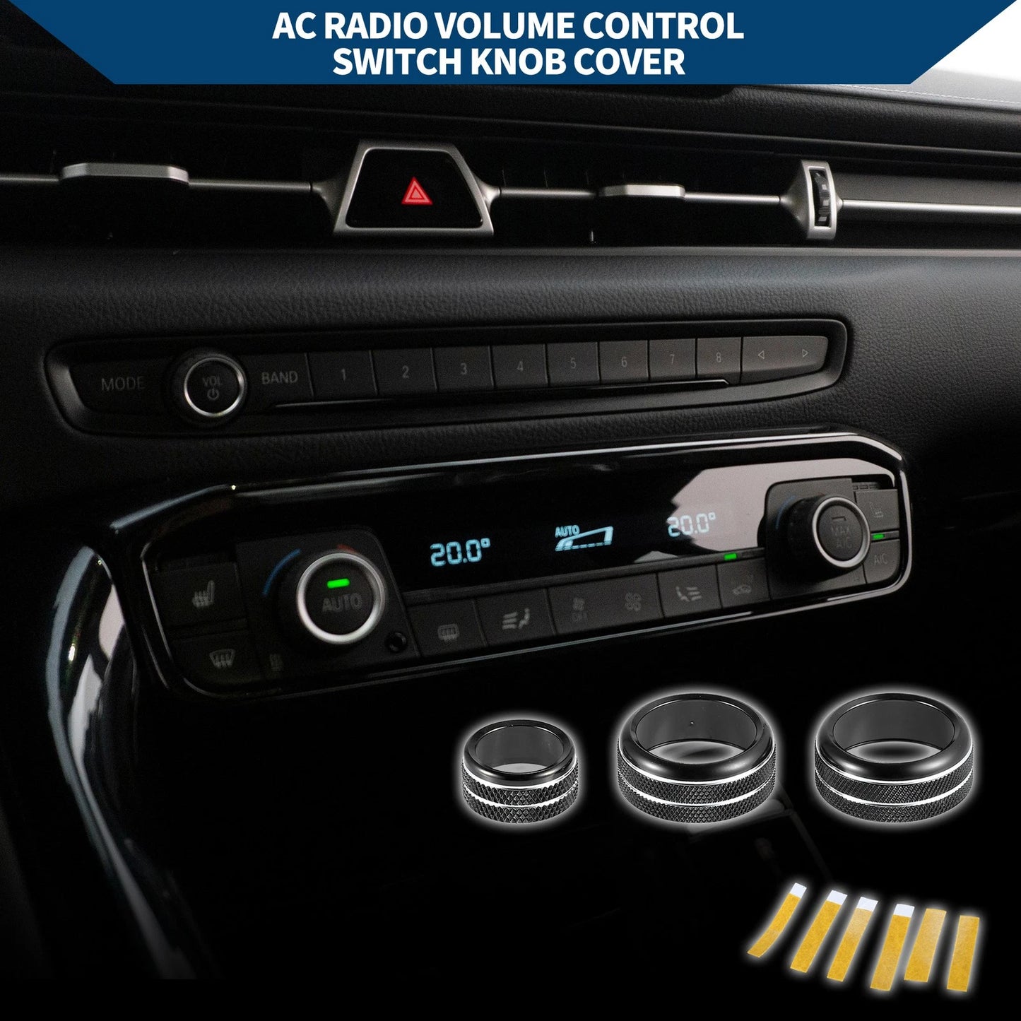 AC Radio Volume Knob Cover Ring for Toyota Supra (2018-2022) 3 x Black