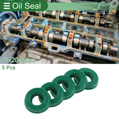 Oil Seal TPU Rotary Shaft Seal 10x20x5mm High Pressure Green 5 Pcs