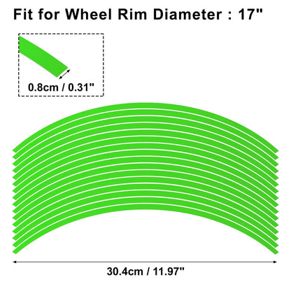 16pcs 17in Wheel Rim Sticker Stripe Reflector Green for Motorcycle Car Bike