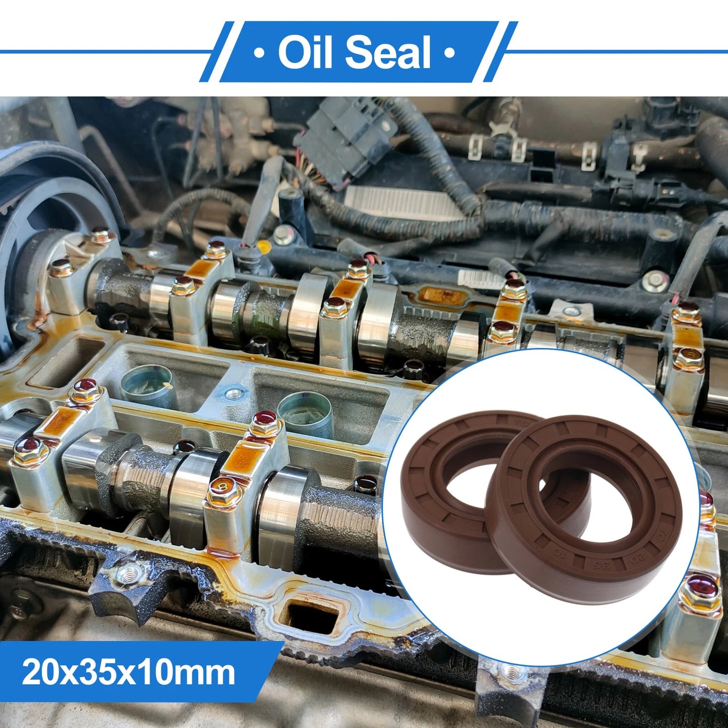 Oil Seal 20x35x10mm Brown 2 Pcs Seal Ring for Make Model