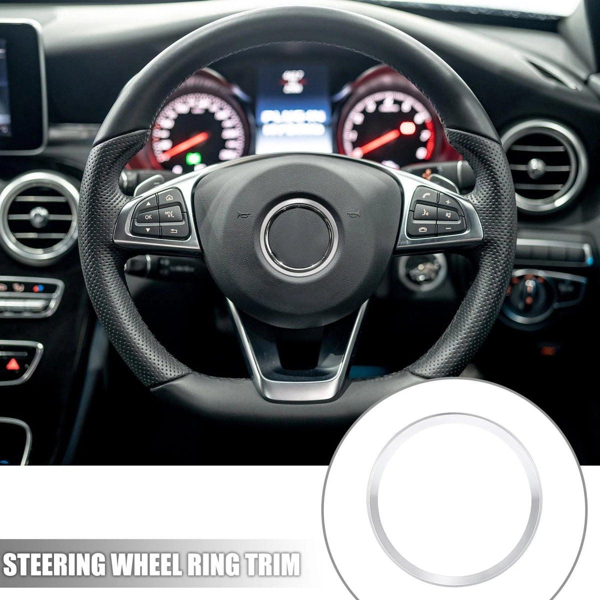 Silver Tone Steering Wheel Ring Cover Trim for Mercedes Benz C Class (2015-2023)