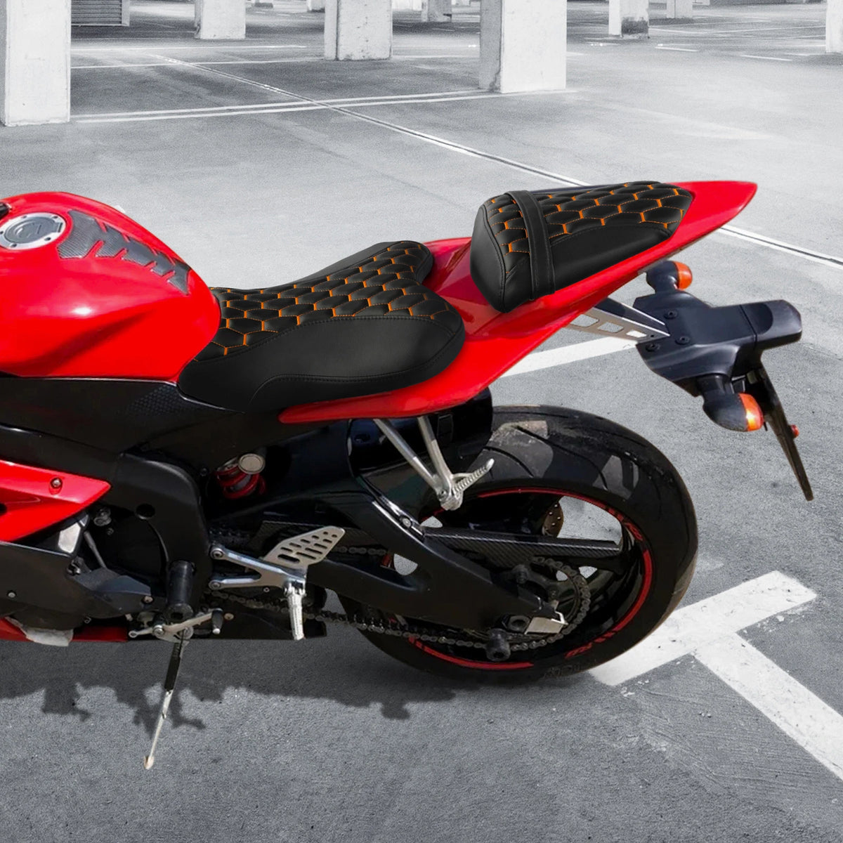 Black Orange Driver & Passenger Seat for Yamaha YZF R6 (2006-2007)