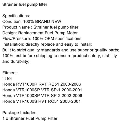 Fuel Pump Filter for Honda RVT1000R VTR1000SP VTR1000S (2000-2006)