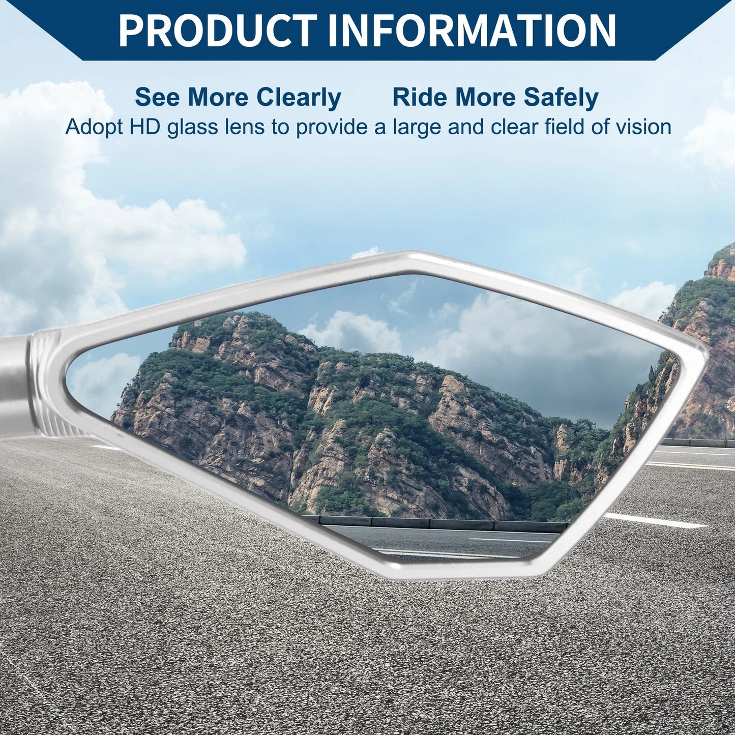 M8/M10 Rear View Mirror Prismatic Shape Silver Tone 1 Set