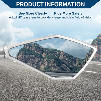 M8/M10 Rear View Mirror Prismatic Shape Silver Tone 1 Set
