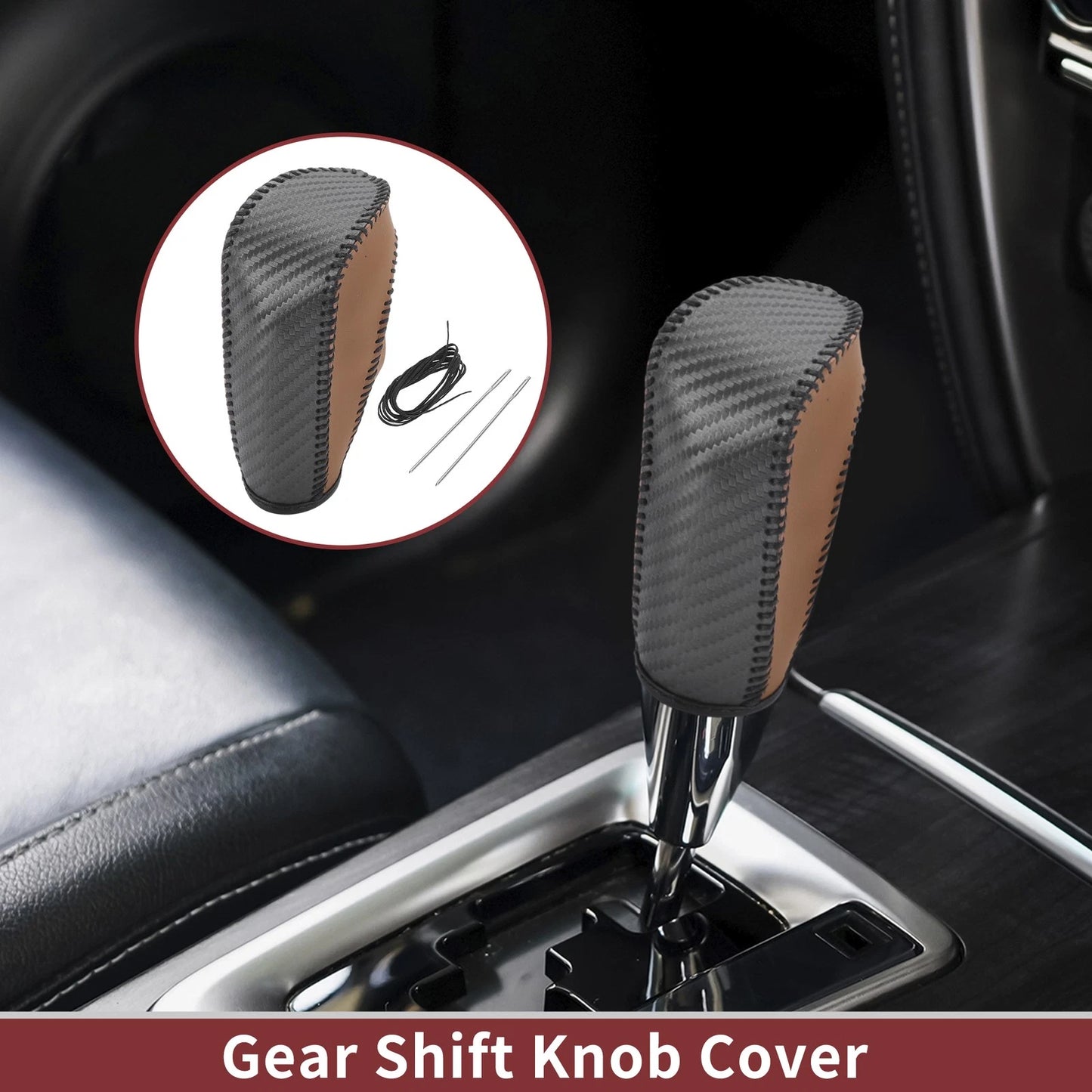 Gear Shift Knob Cover for Ford Fiesta (2009-2012) Black Brown Faux Leather