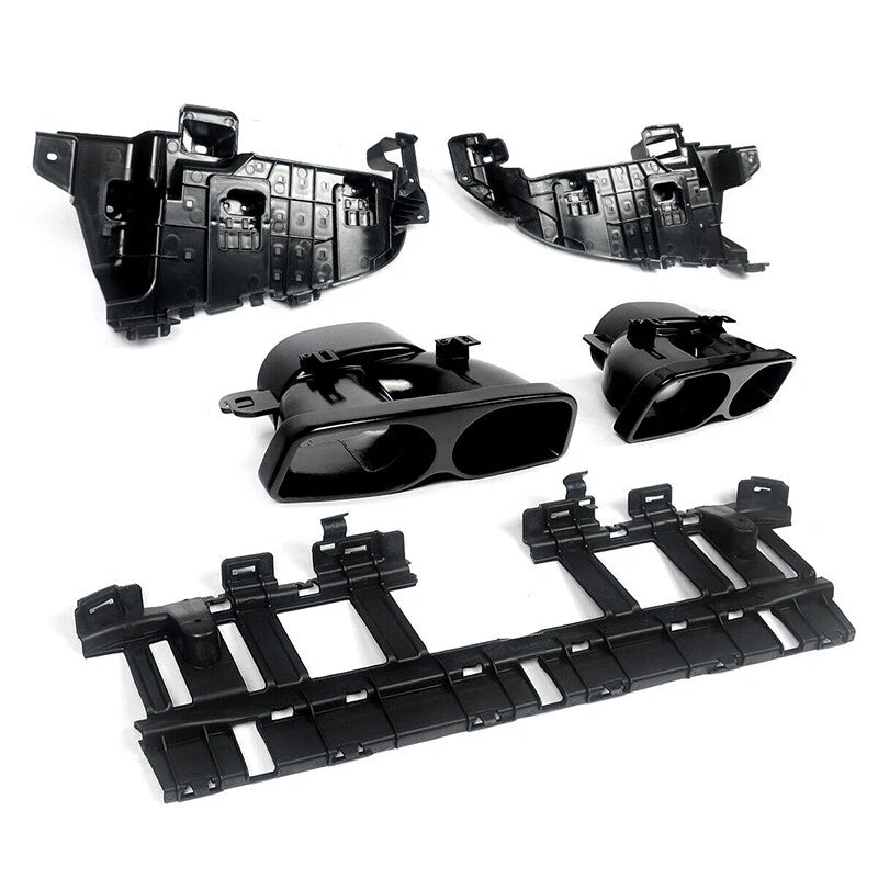 B Style LED Bumper Diffuser + Carbon Exhaust Tips for Benz W205 C63 C43 (2015-2021)