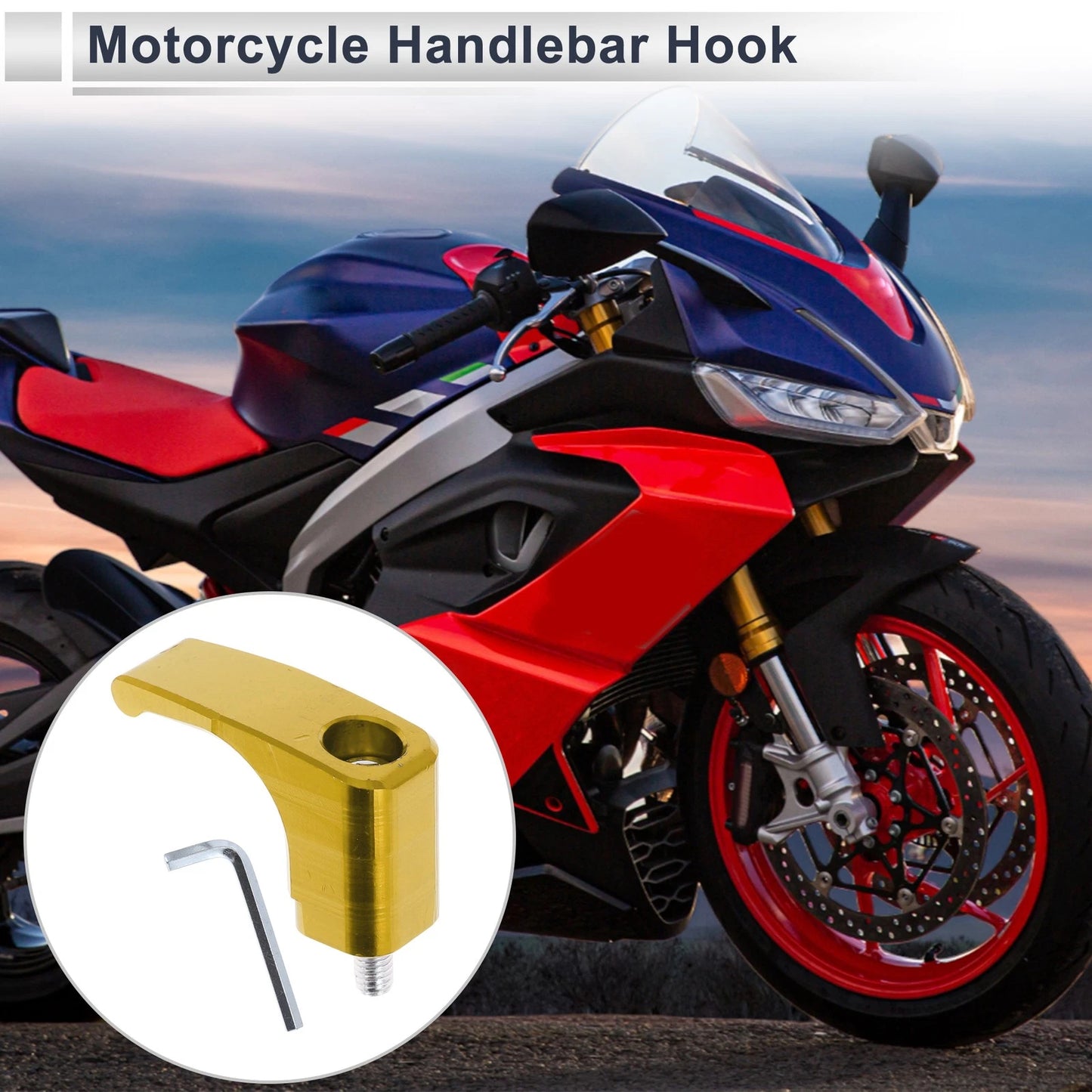 L-Shape Aluminum Alloy Motorcycle Hanging Hook 1 Set Gold Tone 46mm Length