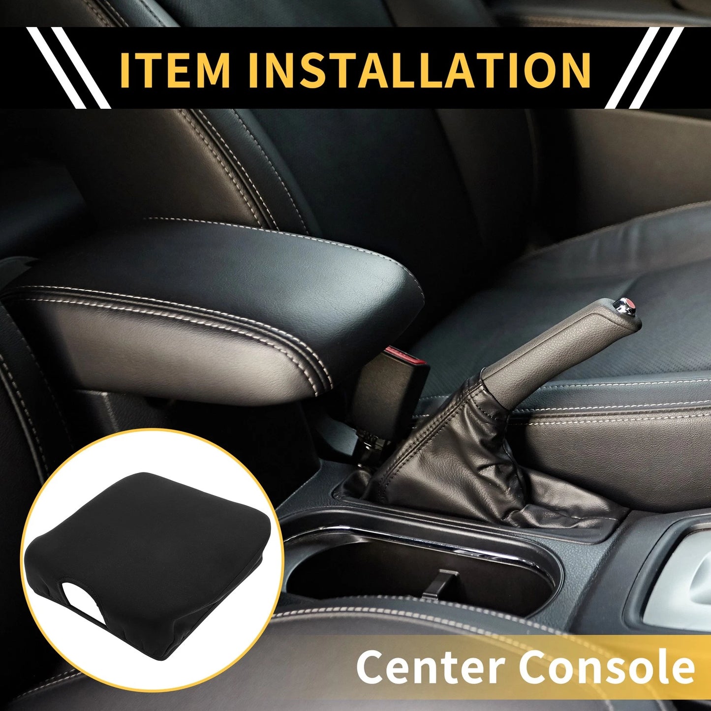 Center Console Lid Armrest Cover for Dodge Ram Microfiber Leather Black
