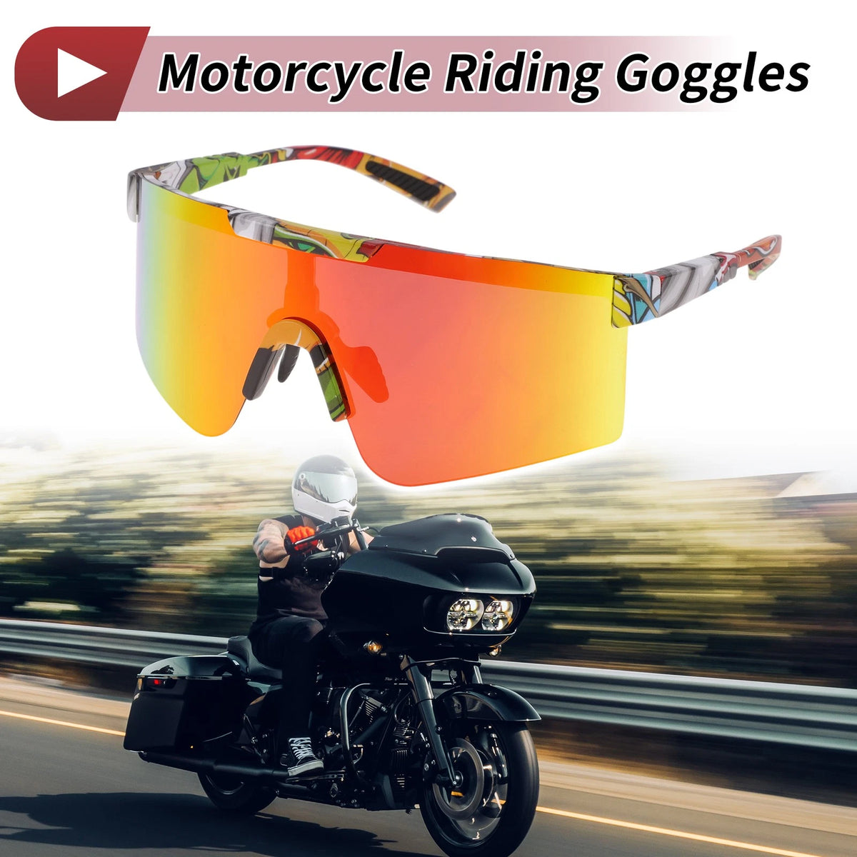 1 Pc Motorcycle Riding Goggles Red Lens Colorful Frame Tri-acetel Cellulose PC