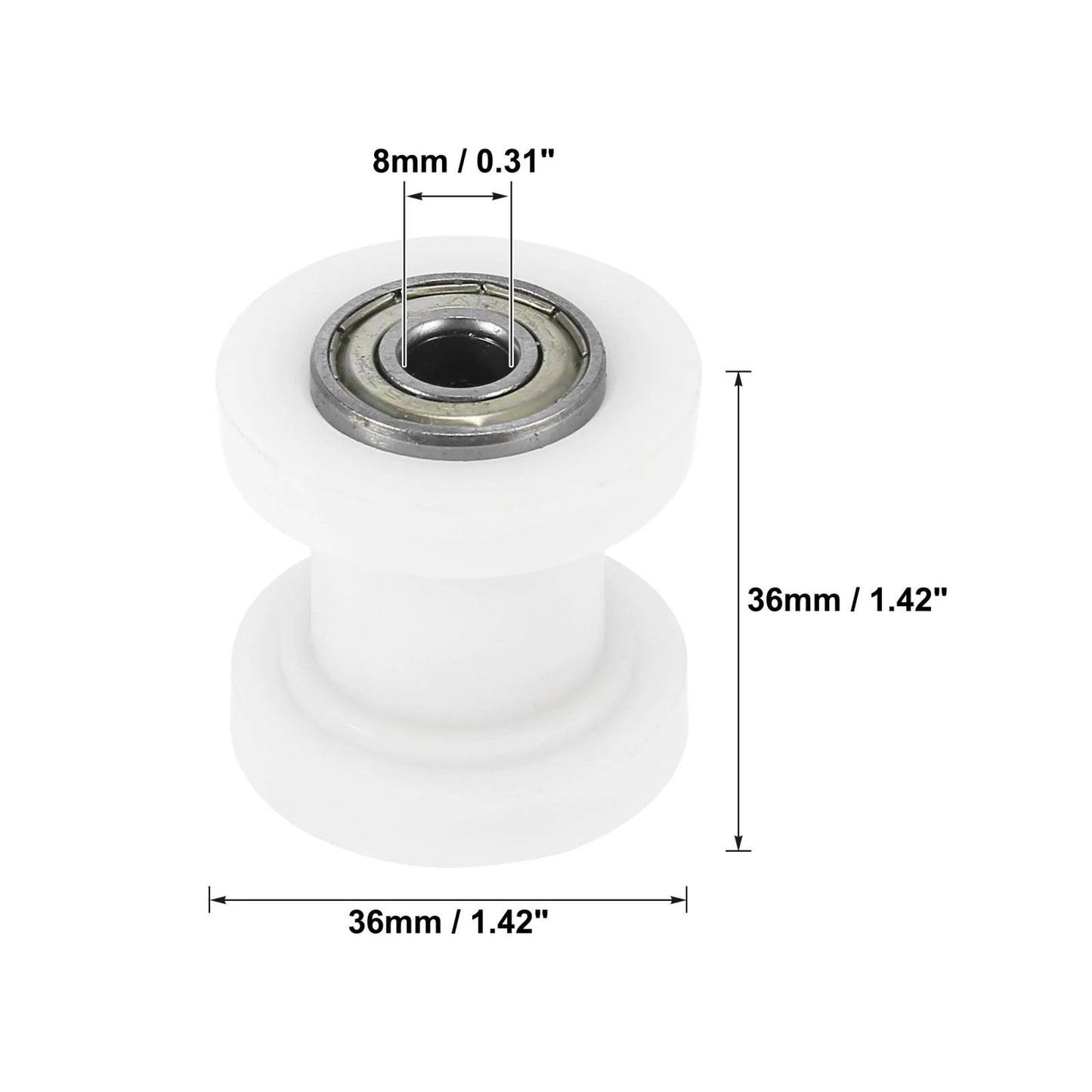 2 x Pcs 8mm Chain Tensioner Roller Slider Pulley Wheel Idler White Motorcycles
