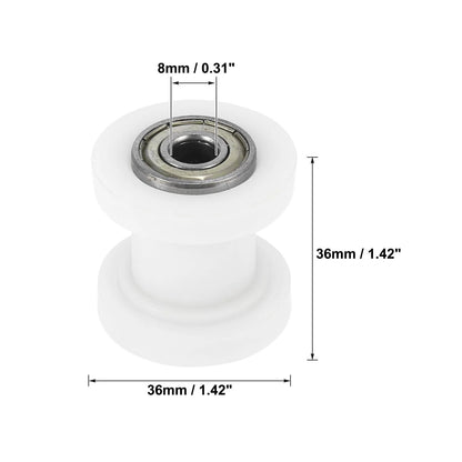 2 x Pcs 8mm Chain Tensioner Roller Slider Pulley Wheel Idler White Motorcycles