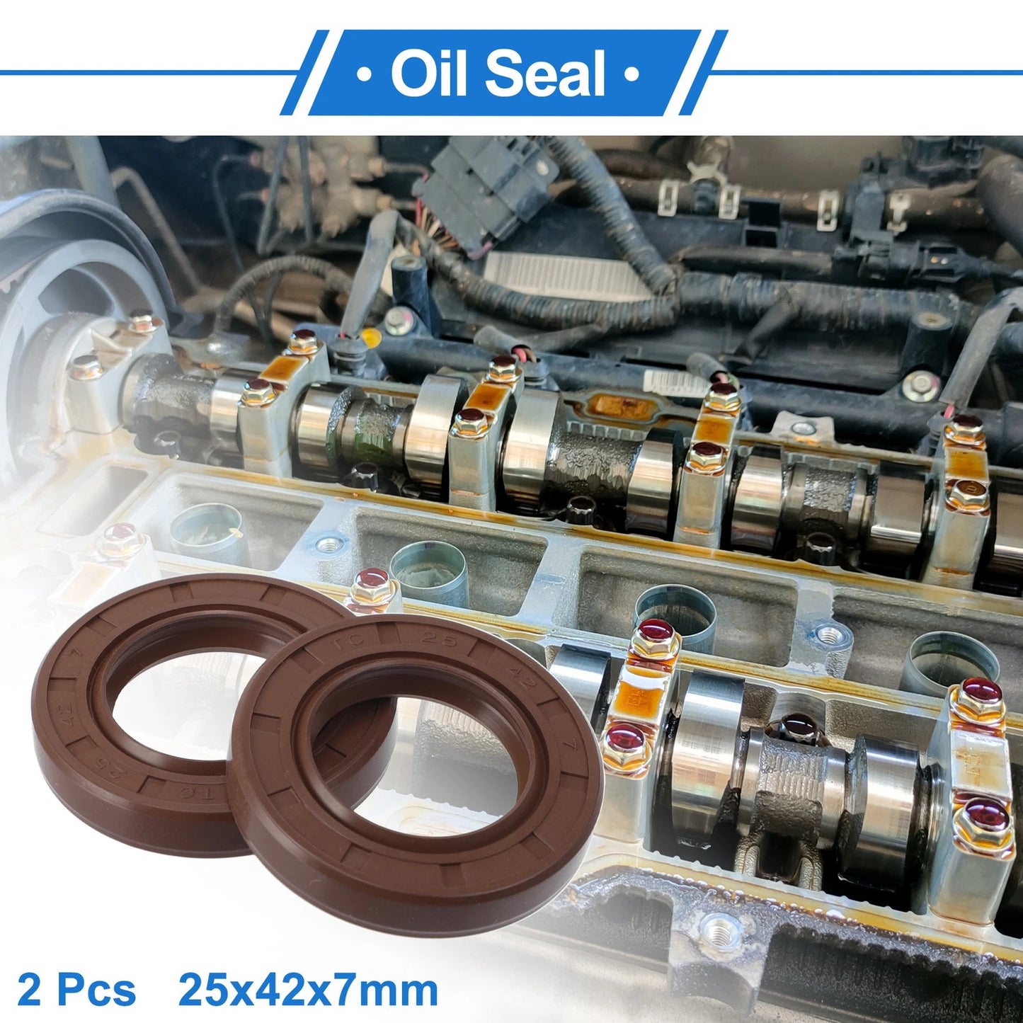 Oil Seal 25x42x7mm Brown FKM Rotary Shaft Seal 2 x for Make Model