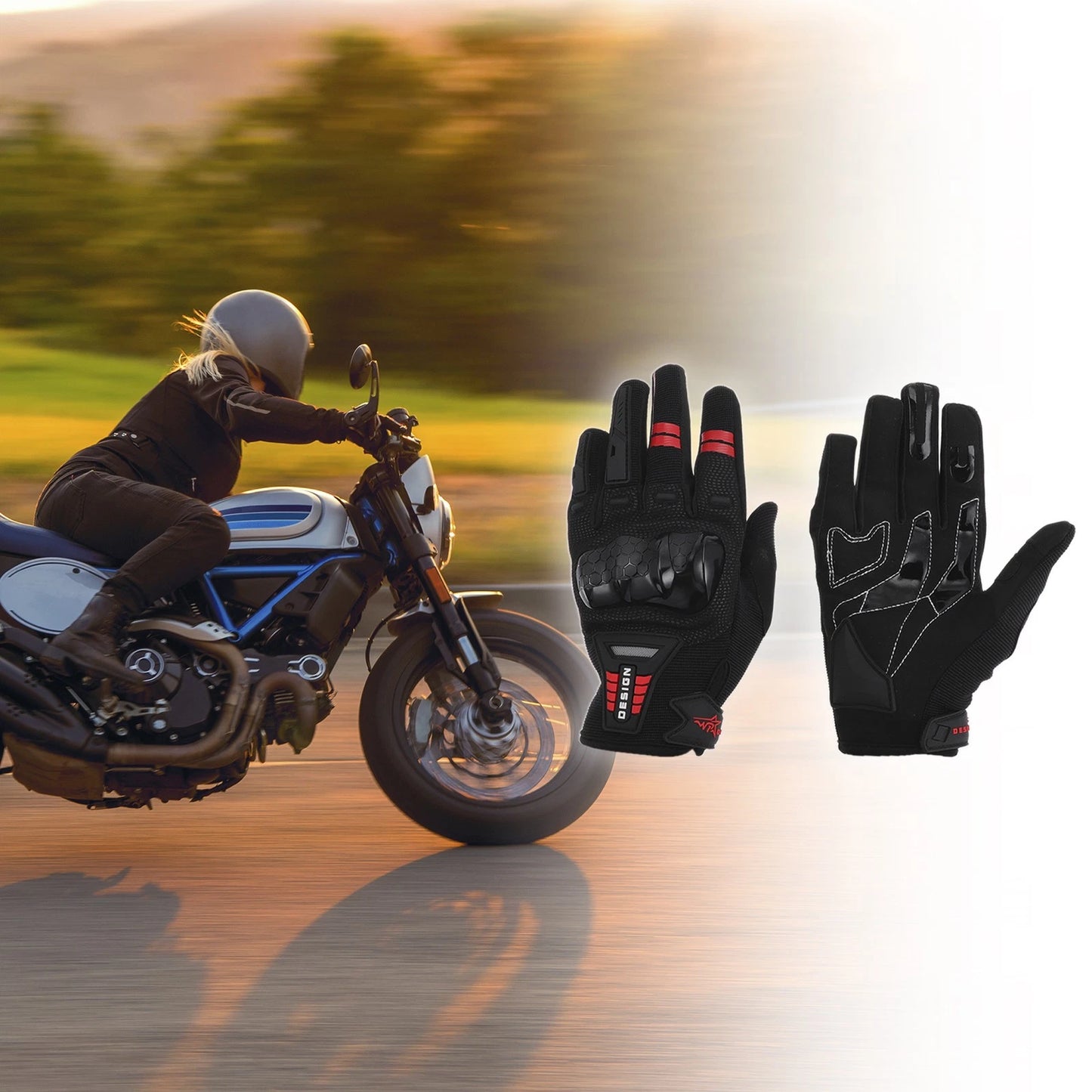 1 Pair Motorcycle Gloves Spring Summer Breathable Smartphone Touch L Red TPU