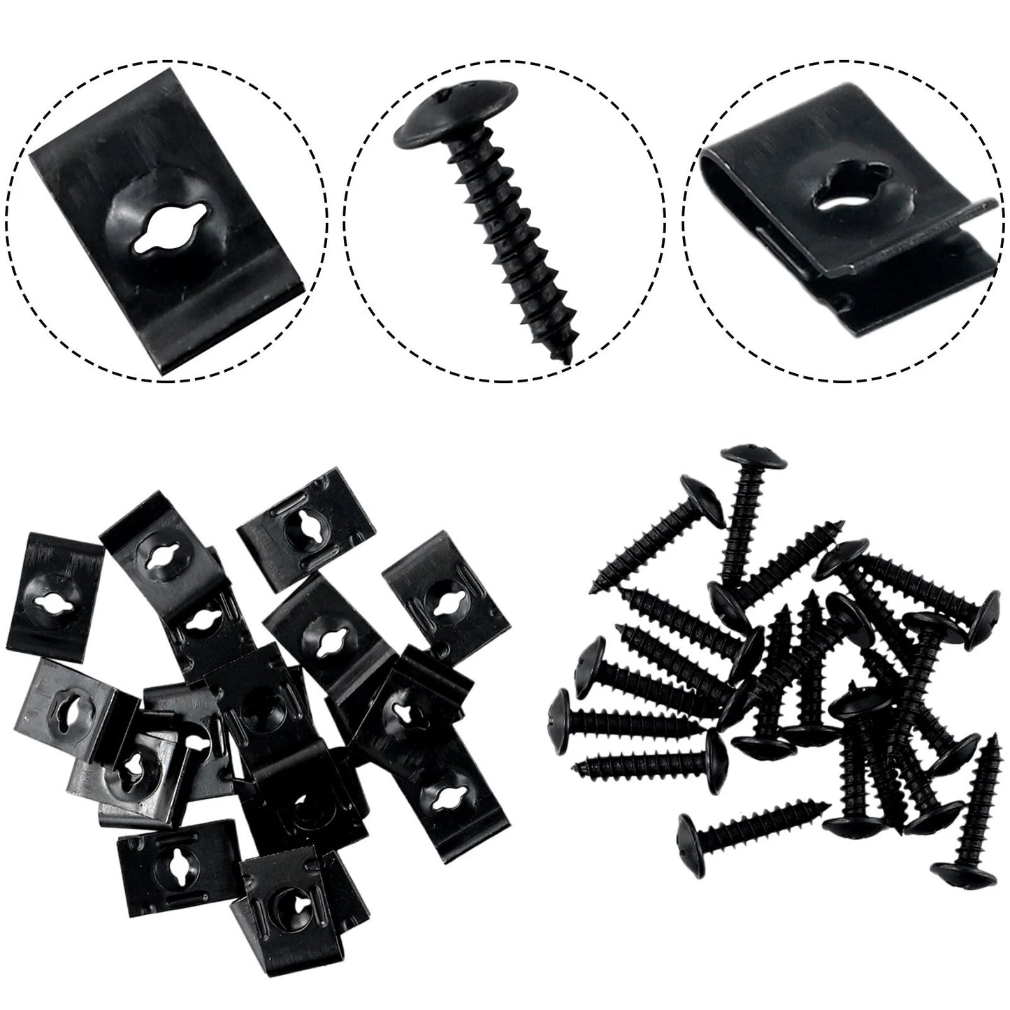 20 Sets Metal U-type Clip with Screw for Car Bumper Fender Fasteners Black