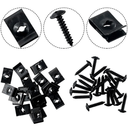20 Sets Metal U-type Clip with Screw for Car Bumper Fender Fasteners Black