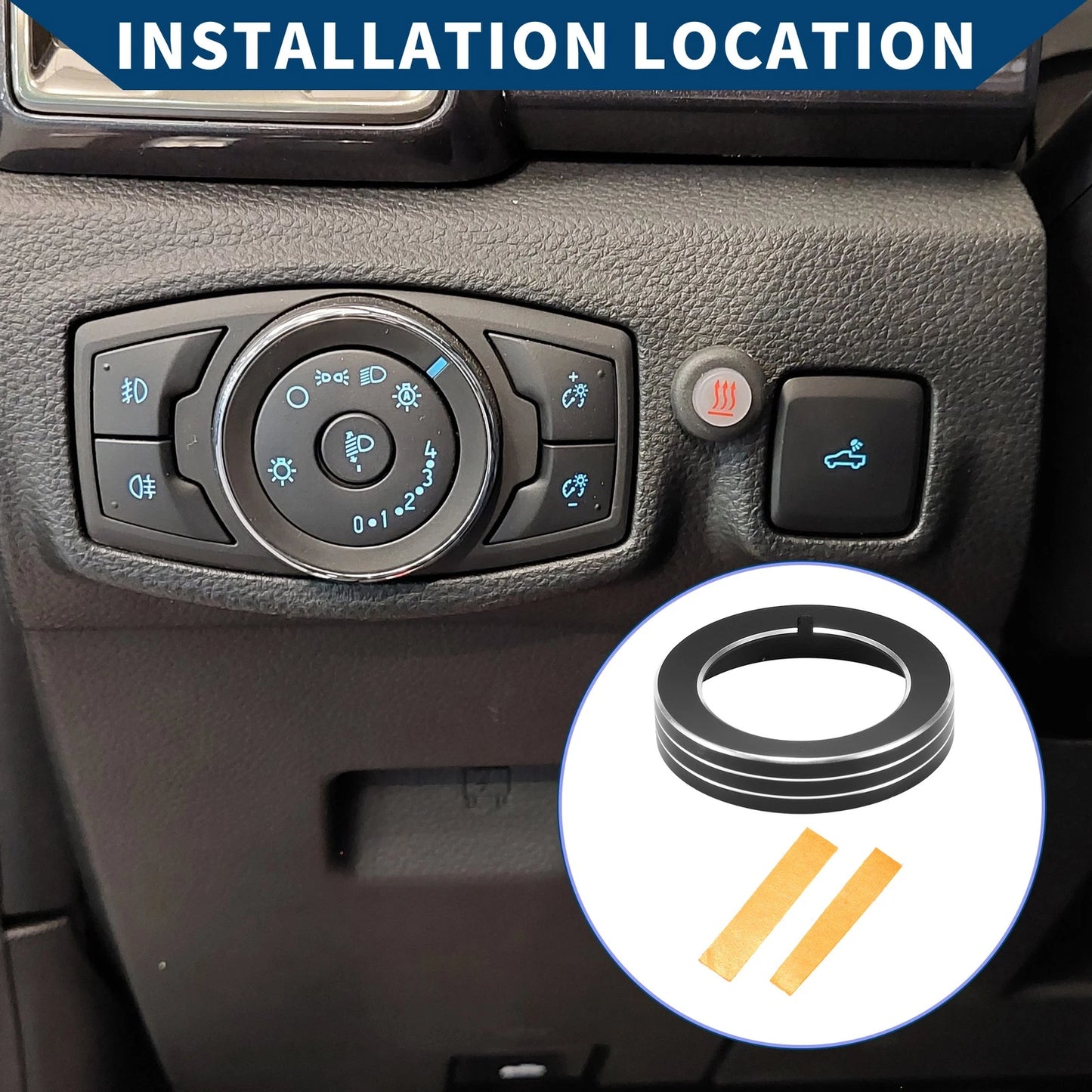 Headlight Switch Knob Cover Ring for Ford Mustang (2015-2020) Black 1 x