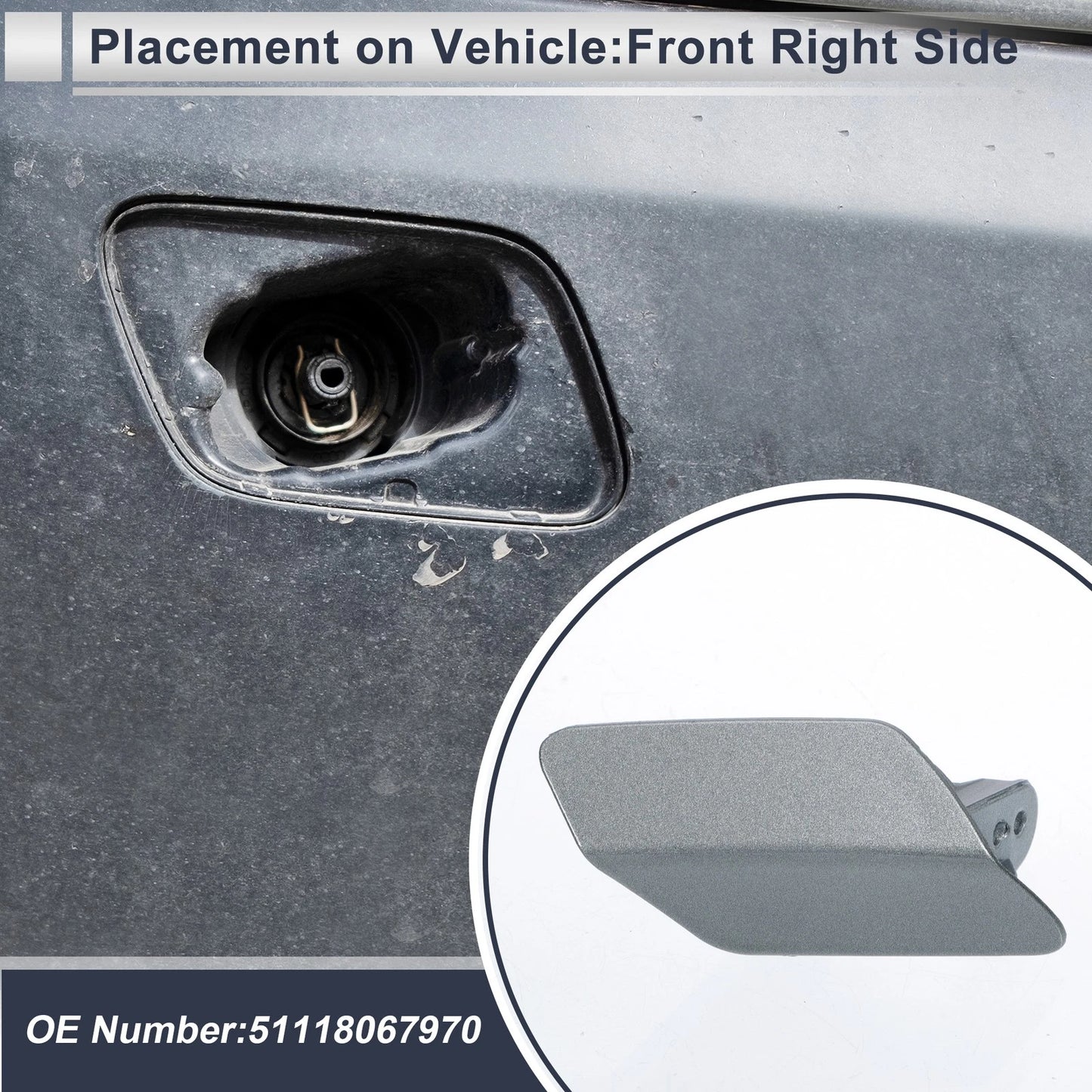 Washer Nozzle Cover Cap Front Right Bumper Headlight for BMW 320i Grey