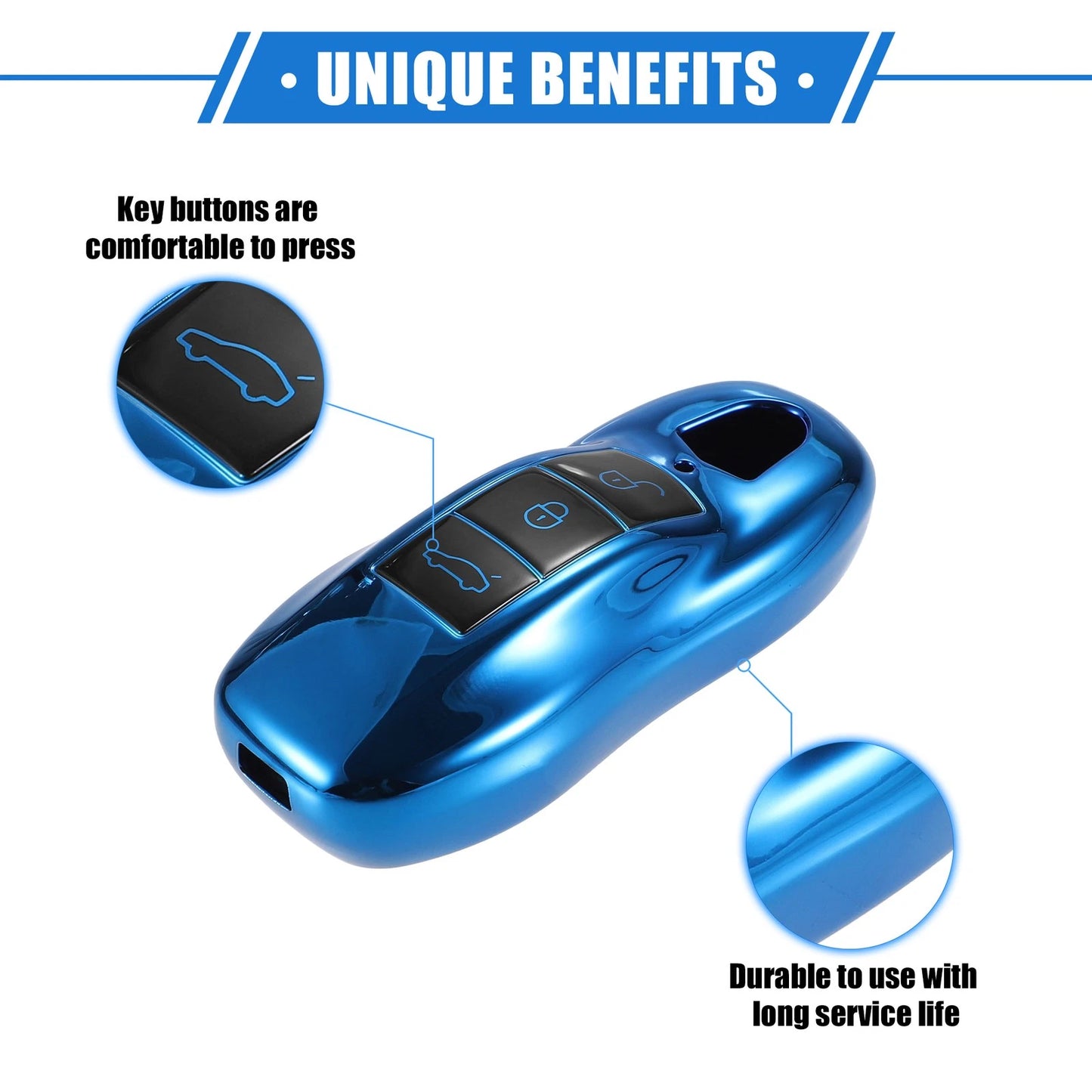 3 Button Car Remote Key Fob Cover Shell for Porsche Macan Blue (14-22)