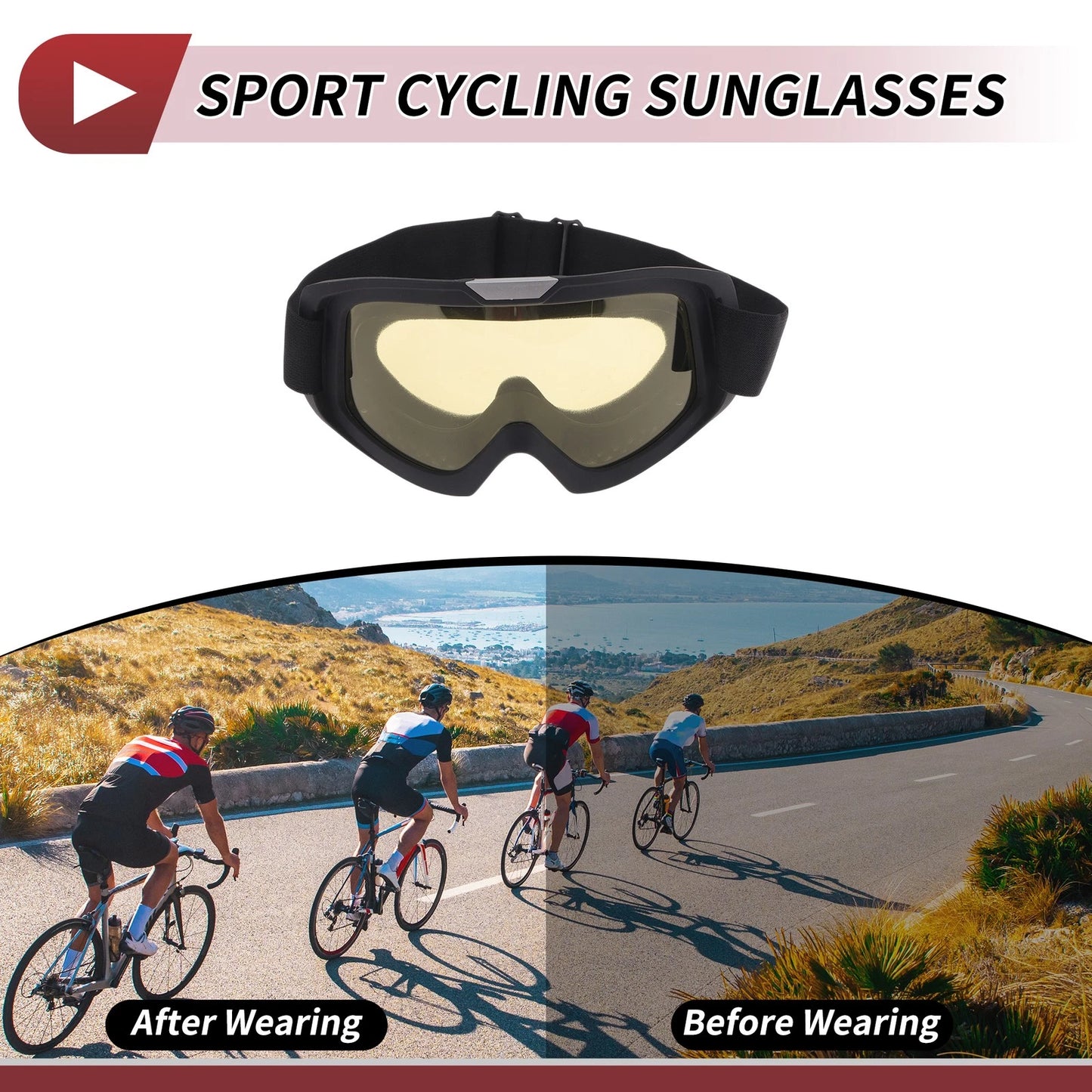 1 Pc Motorcycle Riding Goggles Yellow Lens Black Frame PC Cycling Sunglasses