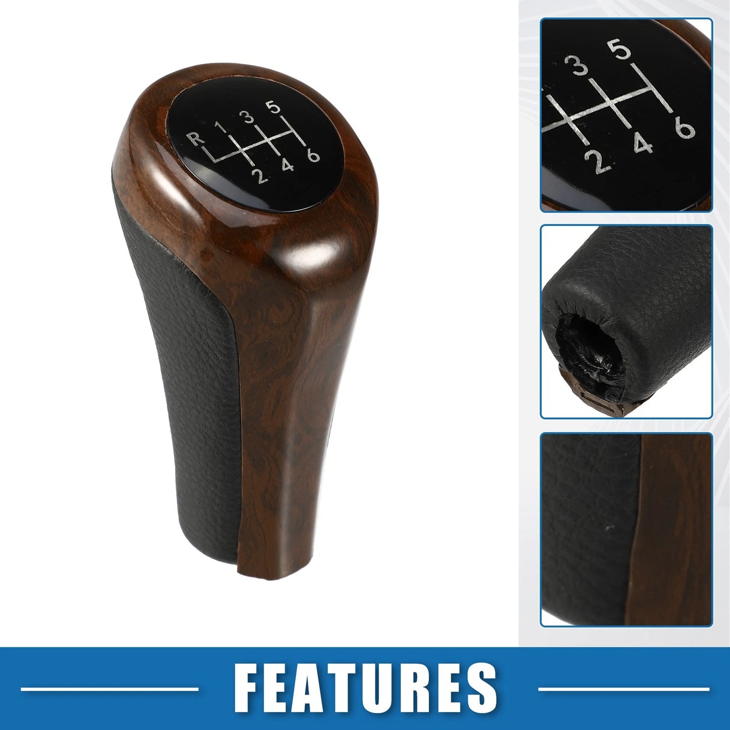 6 Speed Automatic Transmission Gear Shift Knob for BMW Black Red Wood Pattern